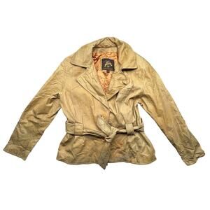 Vintage Adventure Bound Leather Bomber Car Coat Womens Large Lined Tan